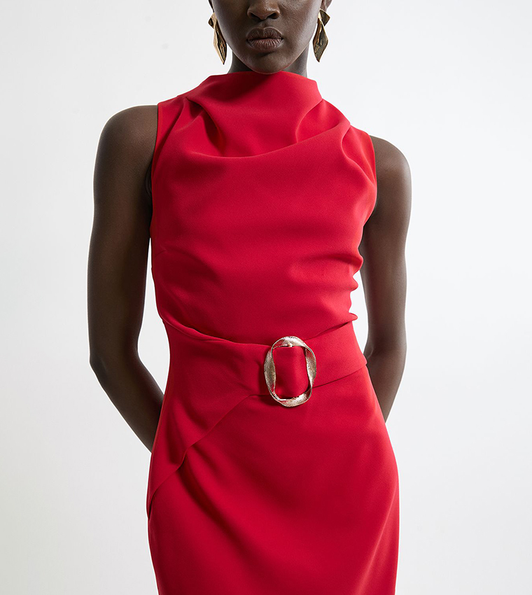 Soft Tailored Drape Detail Sleeveless Tailored Midi Dress