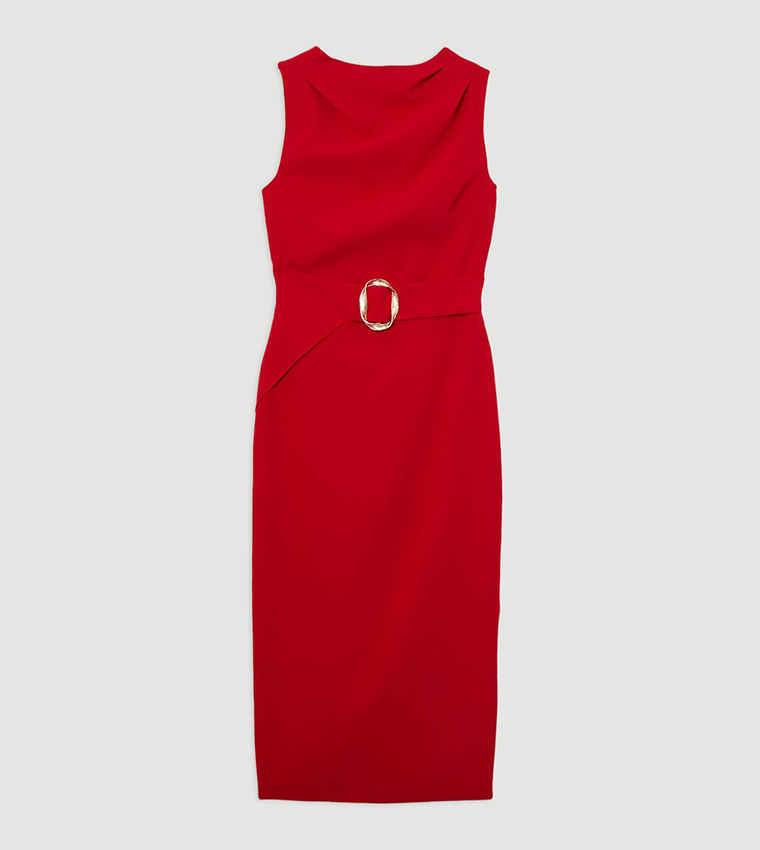 Soft Tailored Drape Detail Sleeveless Tailored Midi Dress