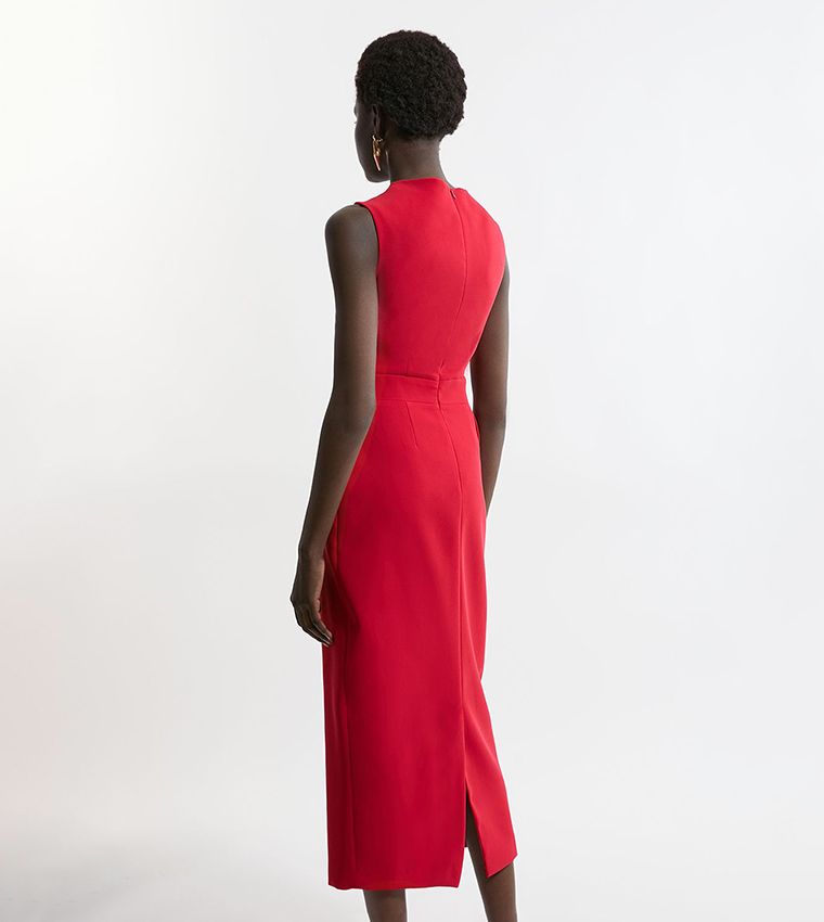Soft Tailored Drape Detail Sleeveless Tailored Midi Dress