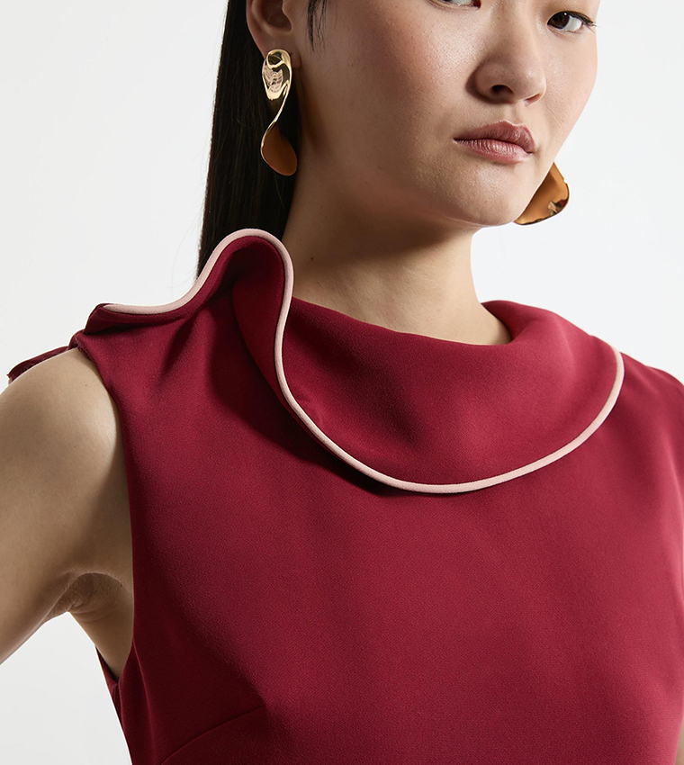 Tall Soft Tailored Tipped Fluid Asymmetric Hem Midi Dress