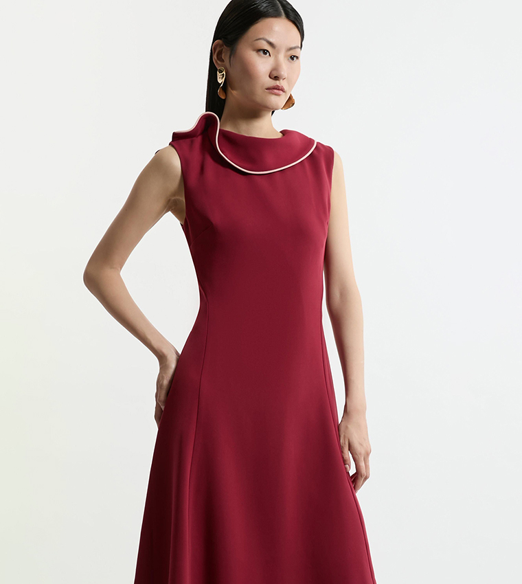 Tall Soft Tailored Tipped Fluid Asymmetric Hem Midi Dress