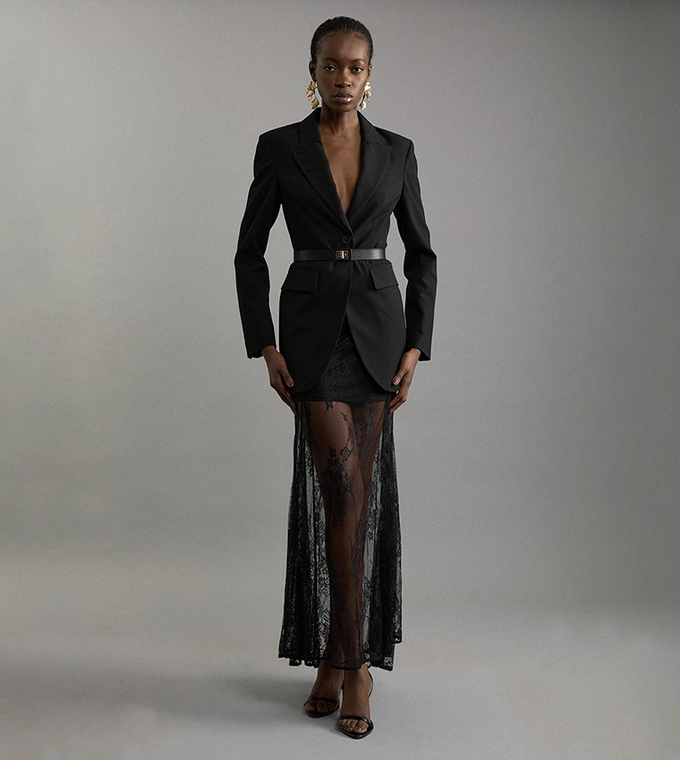 Sheer Lace Godet Woven Maxi Skirt