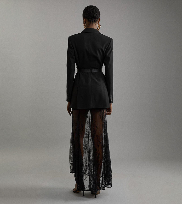 Sheer Lace Godet Woven Maxi Skirt