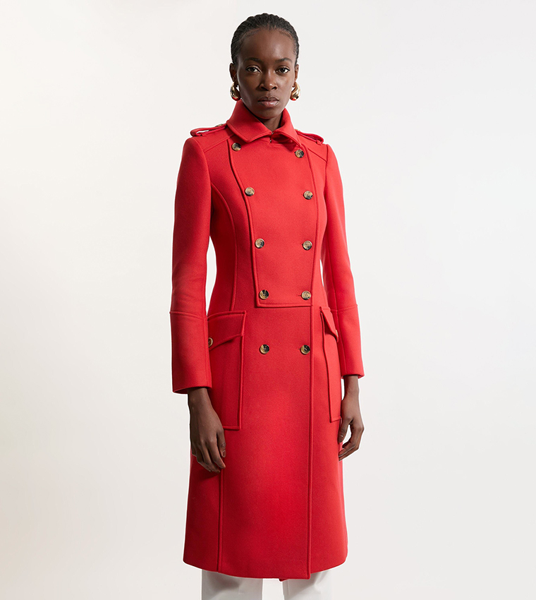 Buy Karen Millen Wool Military Midi Coat In Red 6thStreet Bahrain
