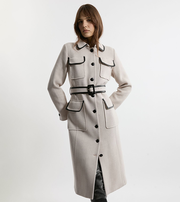 Premium Italian Manteco Wool Belted Tipped Coat