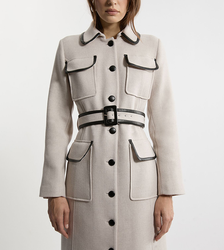 Premium Italian Manteco Wool Belted Tipped Coat