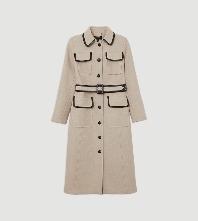 Premium Italian Manteco Wool Belted Tipped Coat