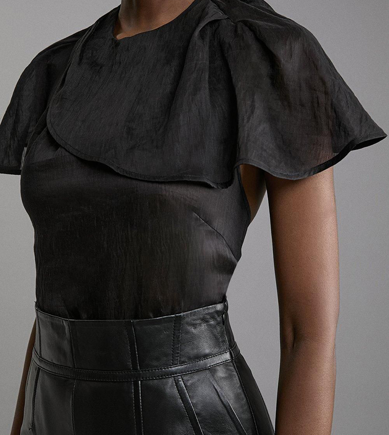 Slub Organdie Drape Shoulder Woven Top