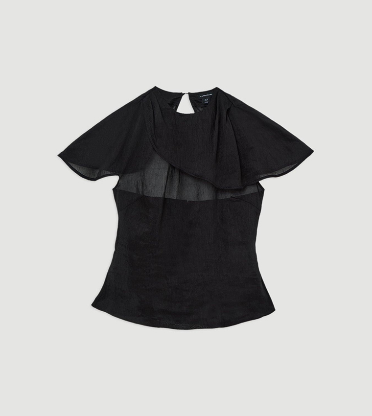 Slub Organdie Drape Shoulder Woven Top
