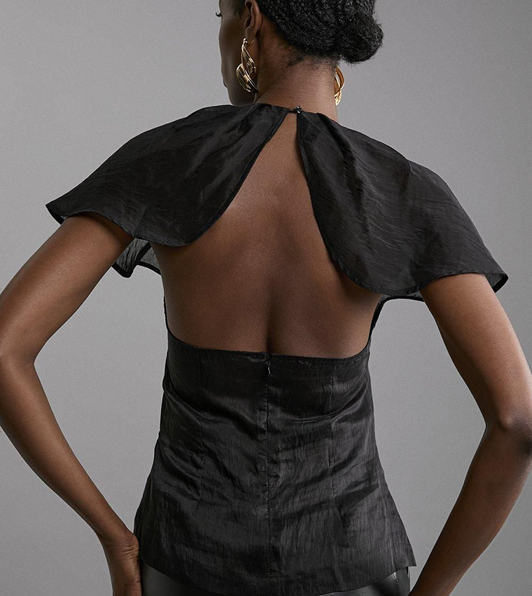 Slub Organdie Drape Shoulder Woven Top