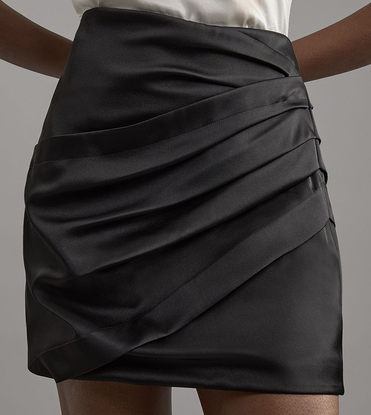 Structured Viscose Satin Tailored Ruched Mini Skirt