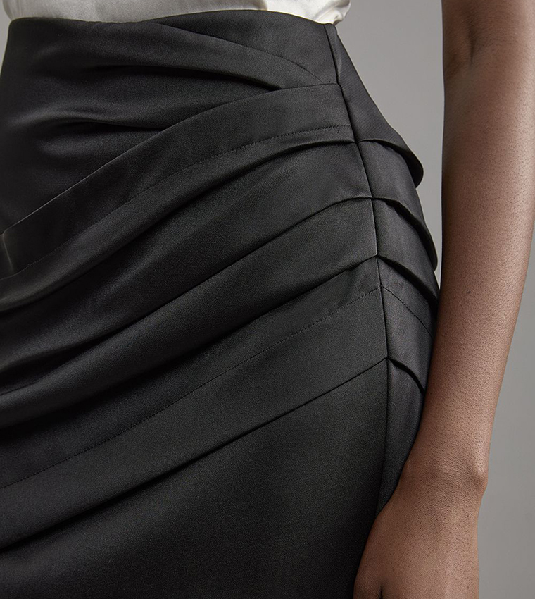Structured Viscose Satin Tailored Ruched Mini Skirt