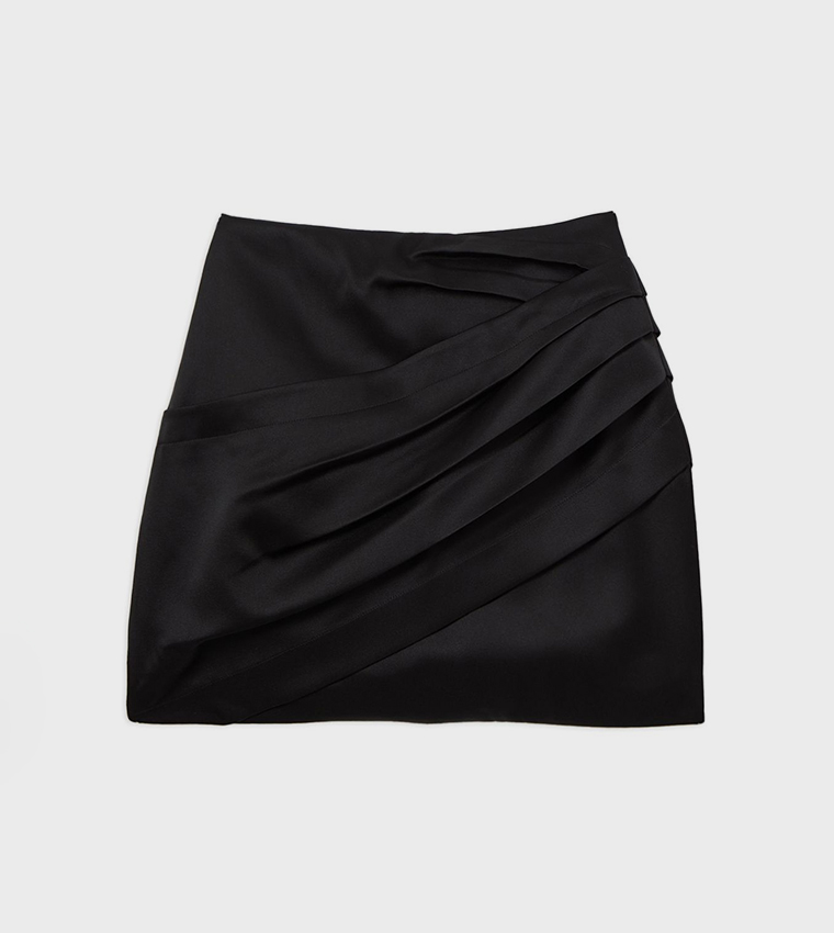 Structured Viscose Satin Tailored Ruched Mini Skirt