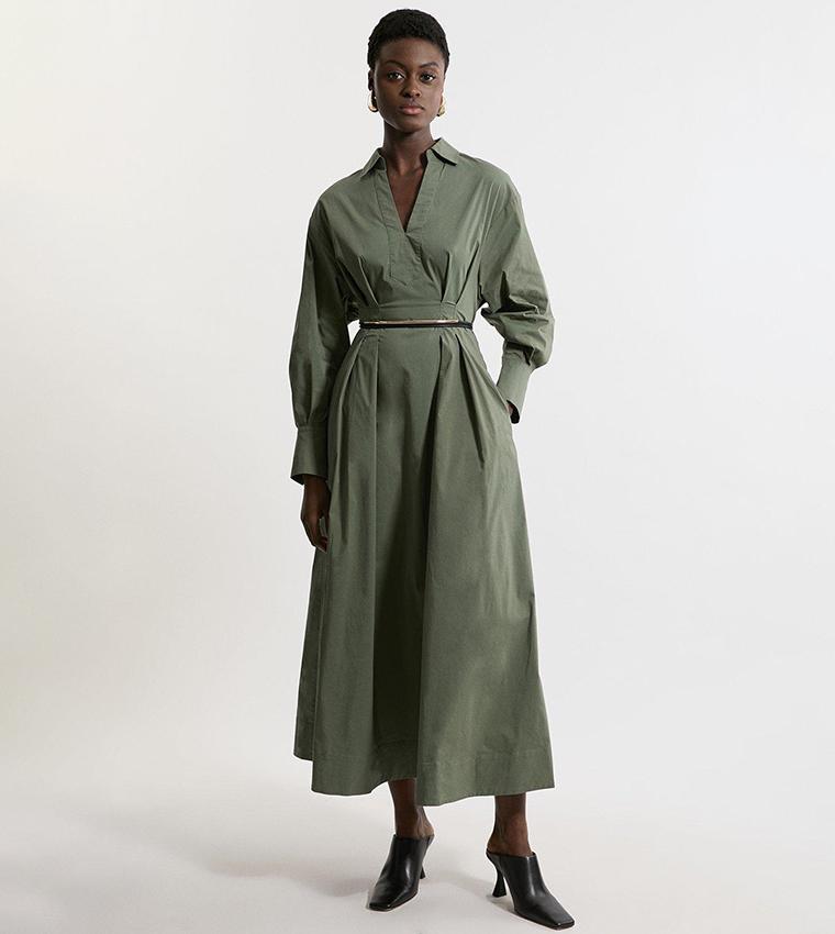 Khaki shirt dress midi hotsell