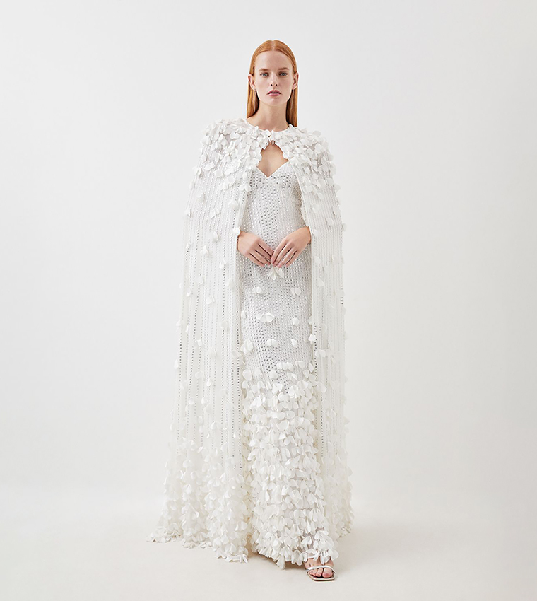 Petite Crystal Applique Woven Maxi Cape