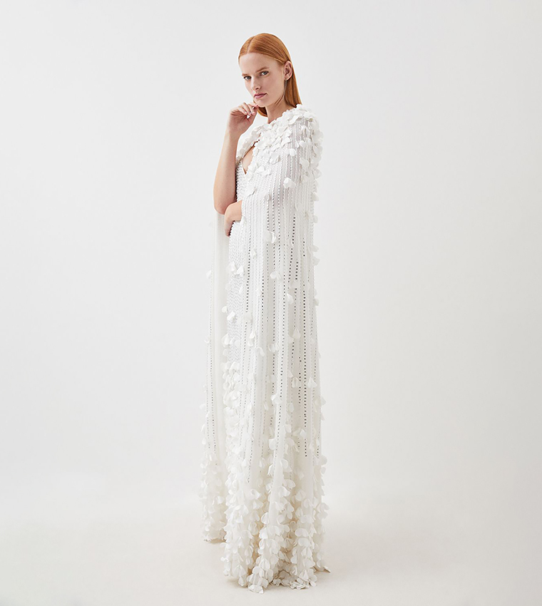 Petite Crystal Applique Woven Maxi Cape