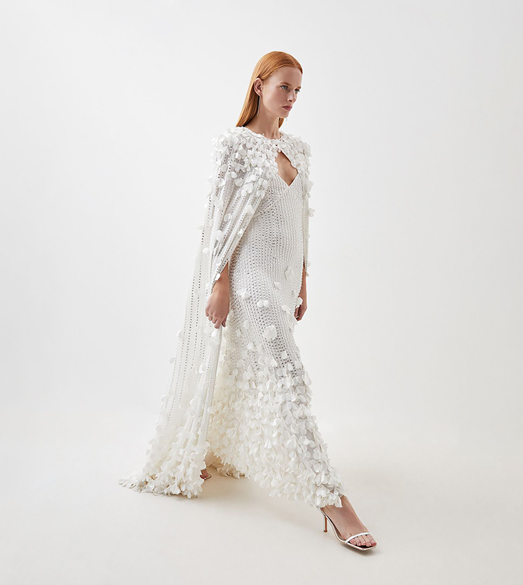 Petite Crystal Applique Woven Maxi Cape