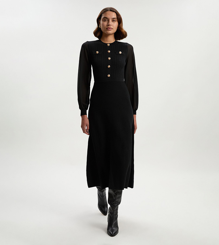 Viscose Blend Long Sleeves Midi Dress