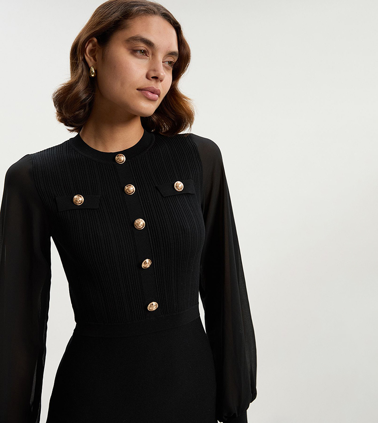 Viscose Blend Long Sleeves Midi Dress