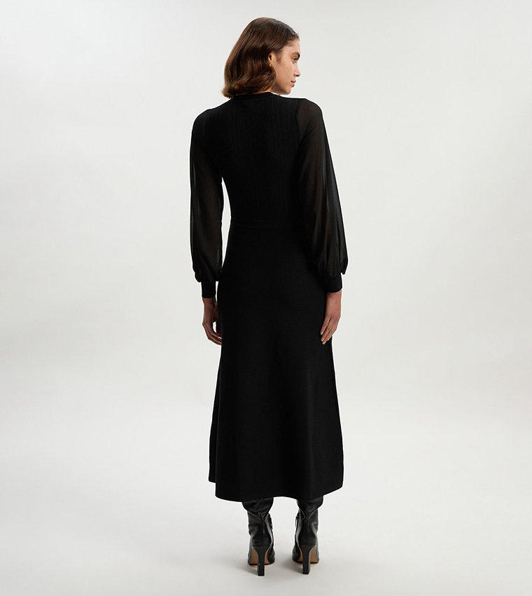 Viscose Blend Long Sleeves Midi Dress