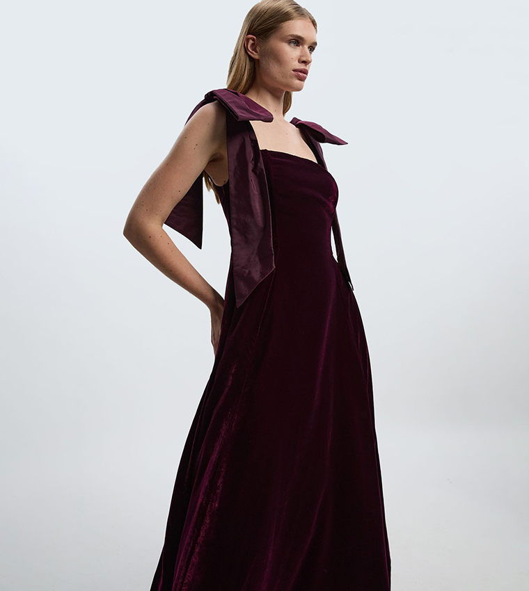Velvet Bardot Taffeta Bow Prom Midaxi Party Dress
