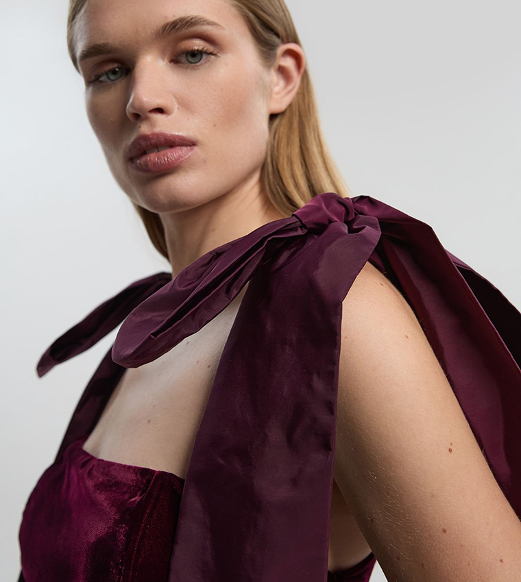 Velvet Bardot Taffeta Bow Prom Midaxi Party Dress
