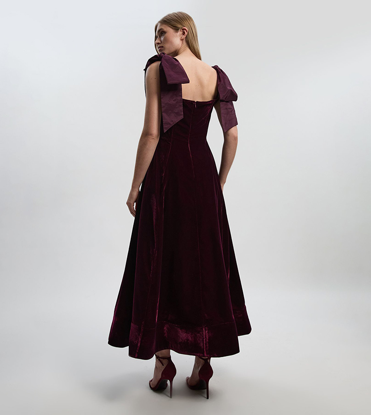 Velvet Bardot Taffeta Bow Prom Midaxi Party Dress