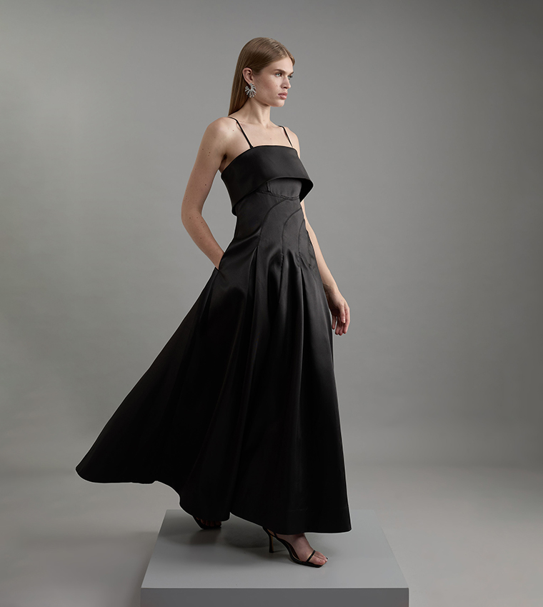 Structured Satin Bandeau Prom Tailored Maxi Dress