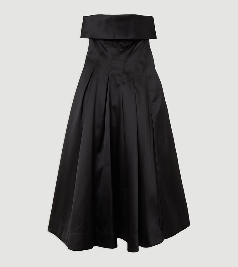 Structured Satin Bandeau Prom Tailored Maxi Dress