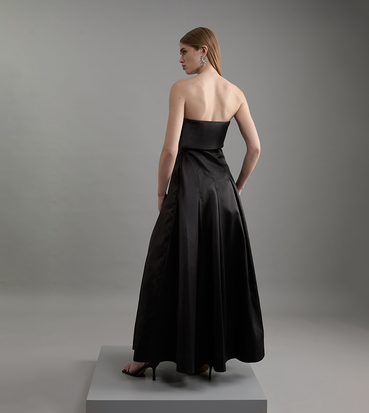 Structured Satin Bandeau Prom Tailored Maxi Dress