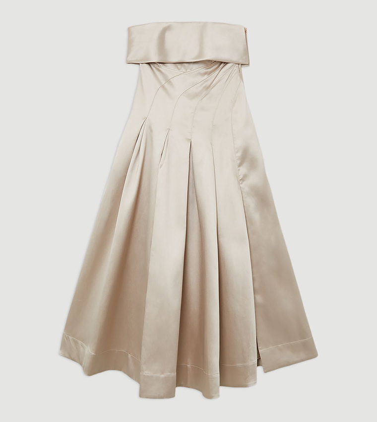 Structured Satin Bandeau Prom Tailored Maxi Dress