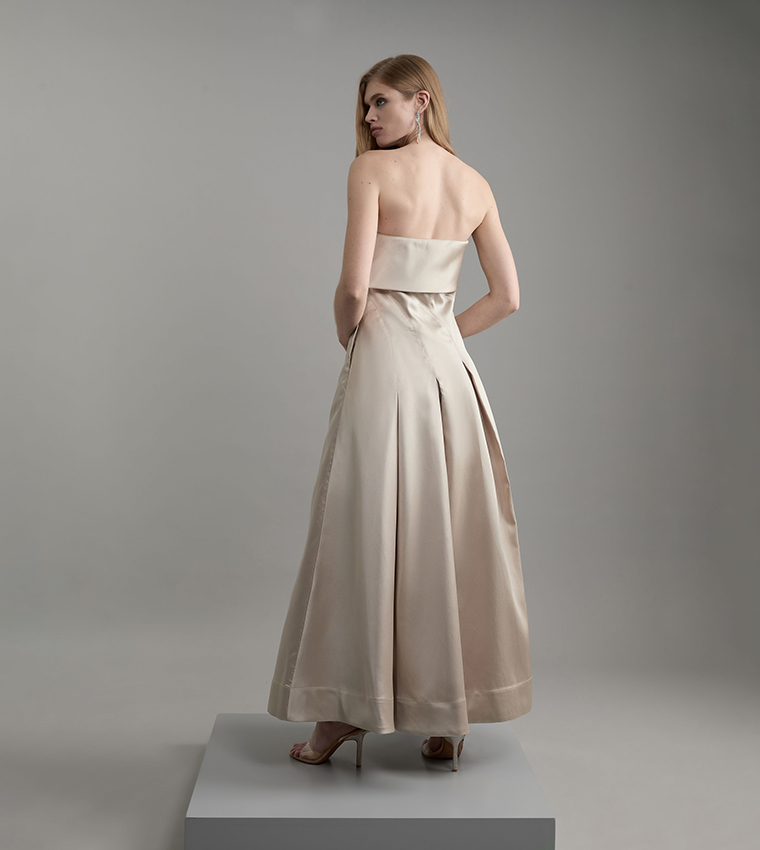 Structured Satin Bandeau Prom Tailored Maxi Dress