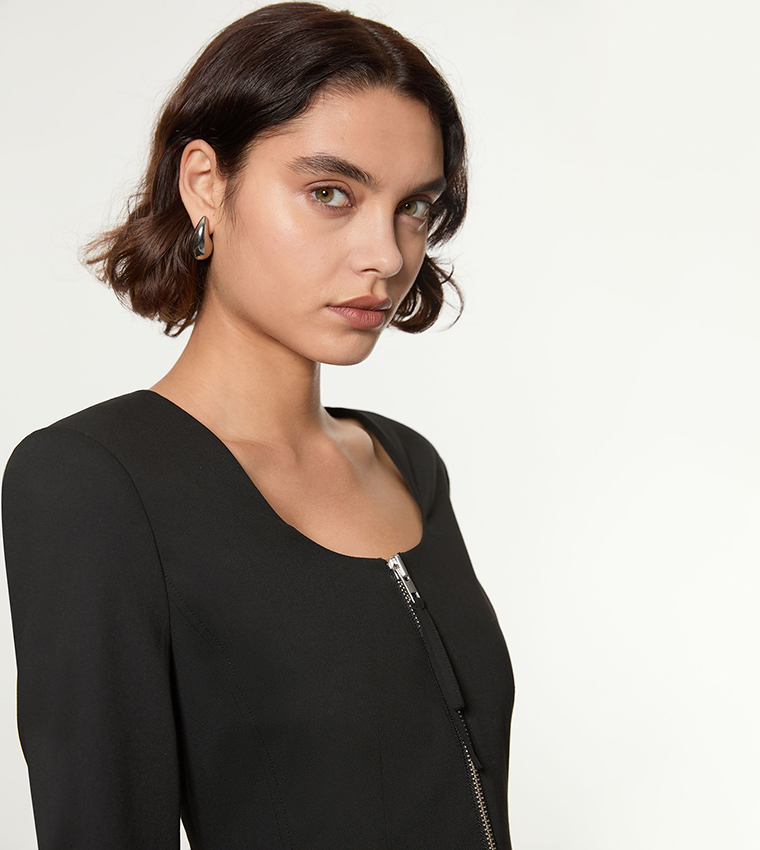 Tailored Viscose Zip Through Multi Stitch Midi Dress