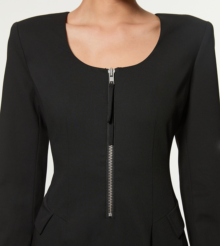 Tailored Viscose Zip Through Multi Stitch Midi Dress