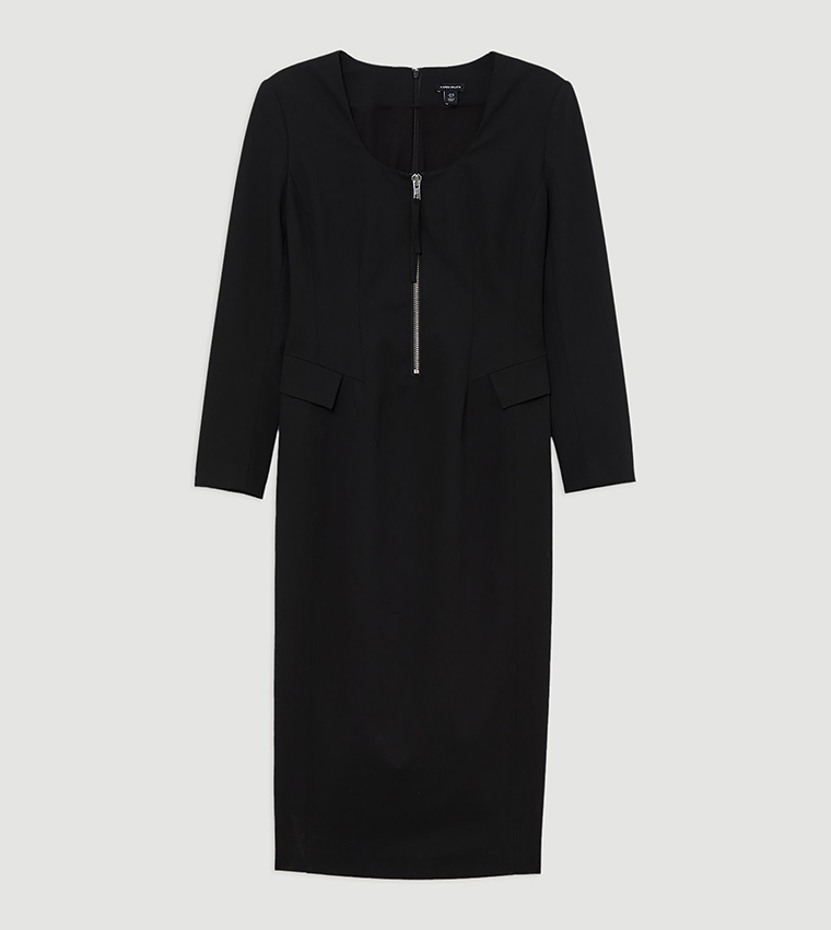 Tailored Viscose Zip Through Multi Stitch Midi Dress