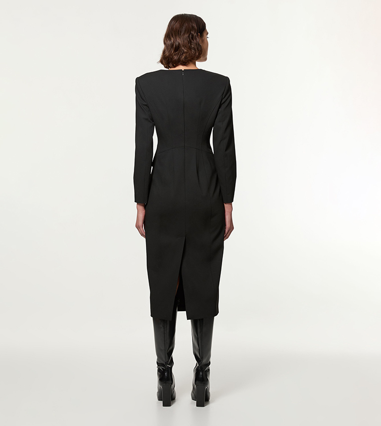 Tailored Viscose Zip Through Multi Stitch Midi Dress