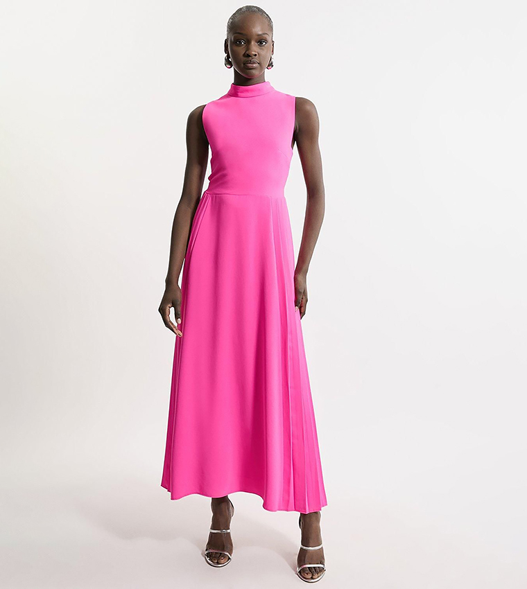 Soft Tailored Pleated Panel Maxi Dress