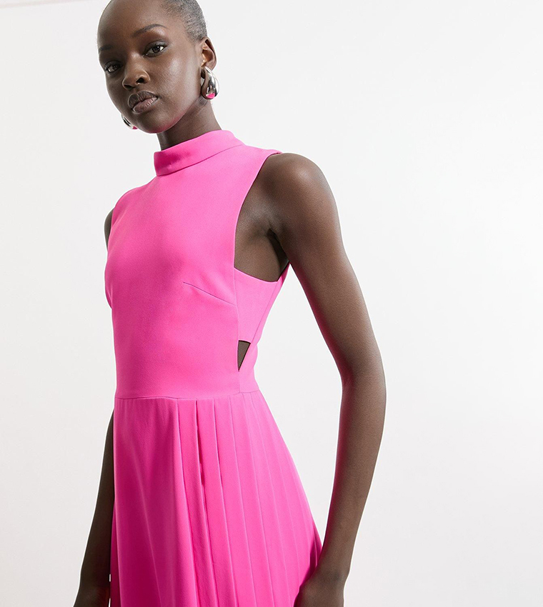 Soft Tailored Pleated Panel Maxi Dress