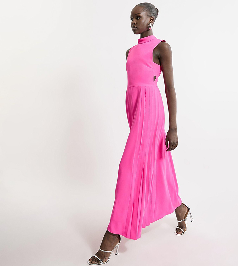 Soft Tailored Pleated Panel Maxi Dress