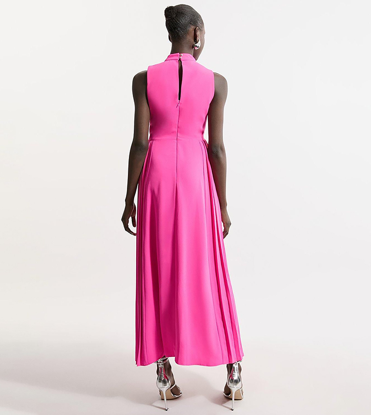 Soft Tailored Pleated Panel Maxi Dress