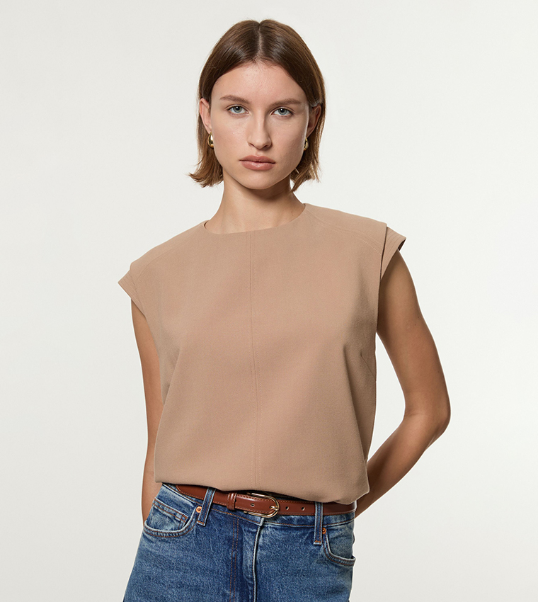 Stretch Essential Tailored Multi Stitch Detail Top