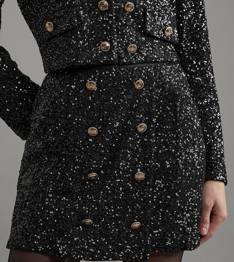 Sequins Tailored Wrap Over Mini Skirt