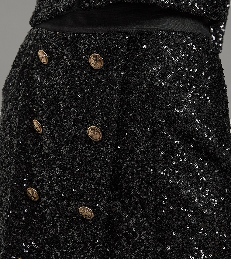 Sequins Tailored Wrap Over Mini Skirt