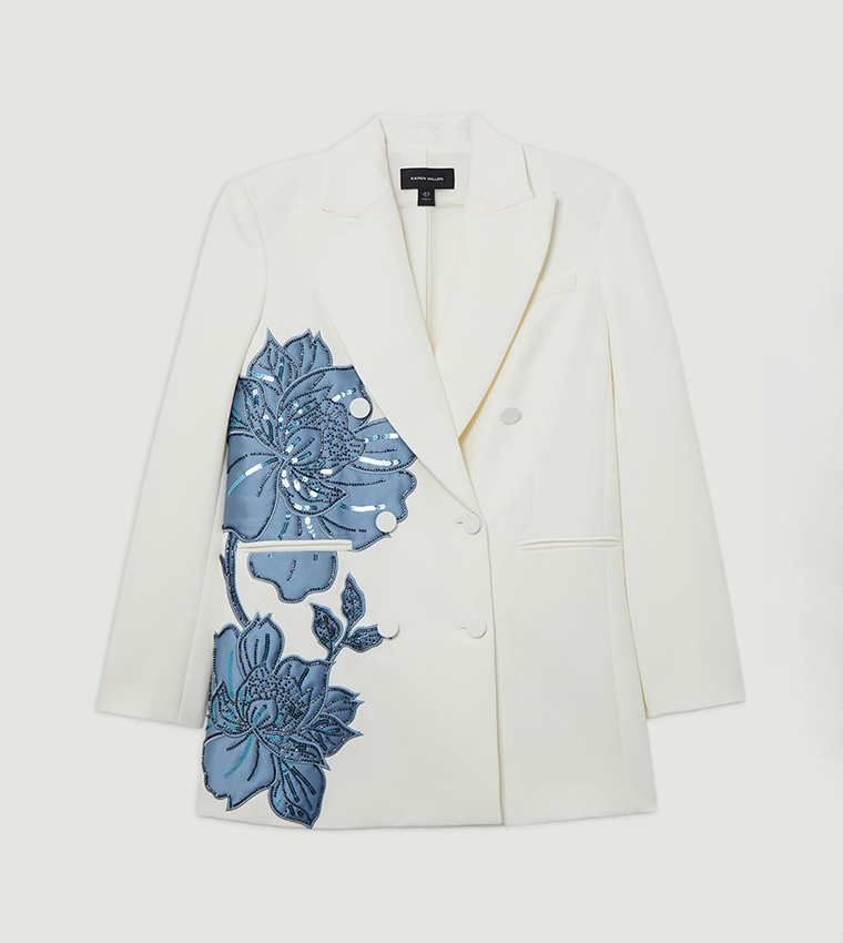 Applique Detail Satin Beaded Tuxedo Blazer