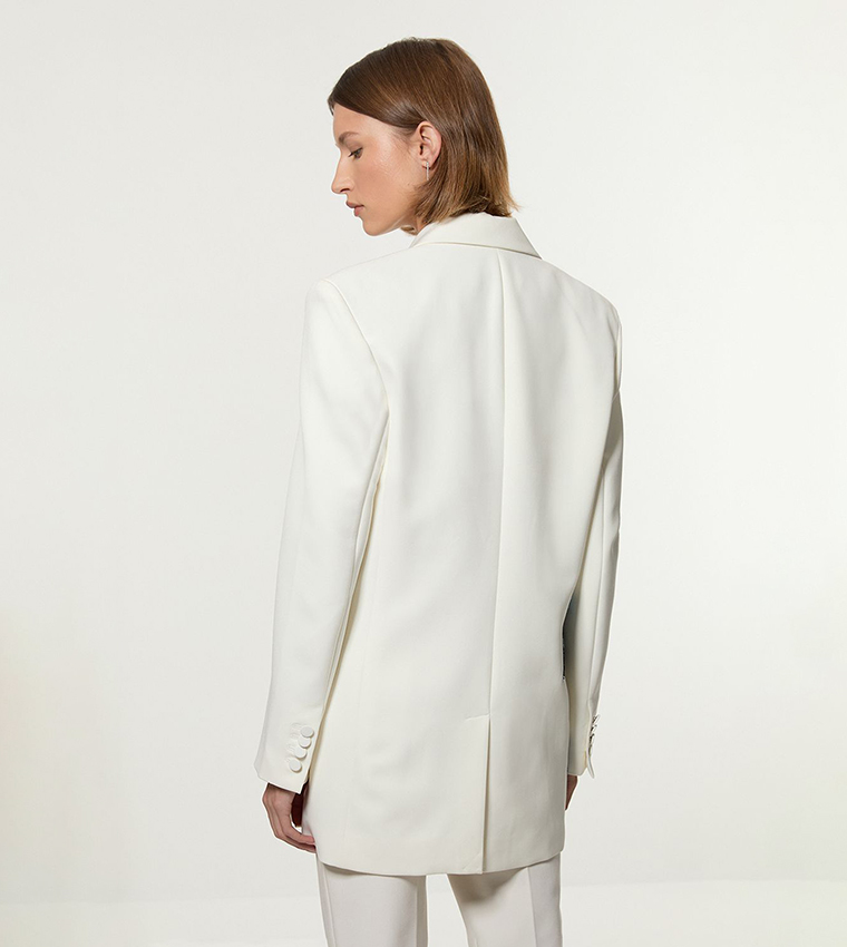 Applique Detail Satin Beaded Tuxedo Blazer