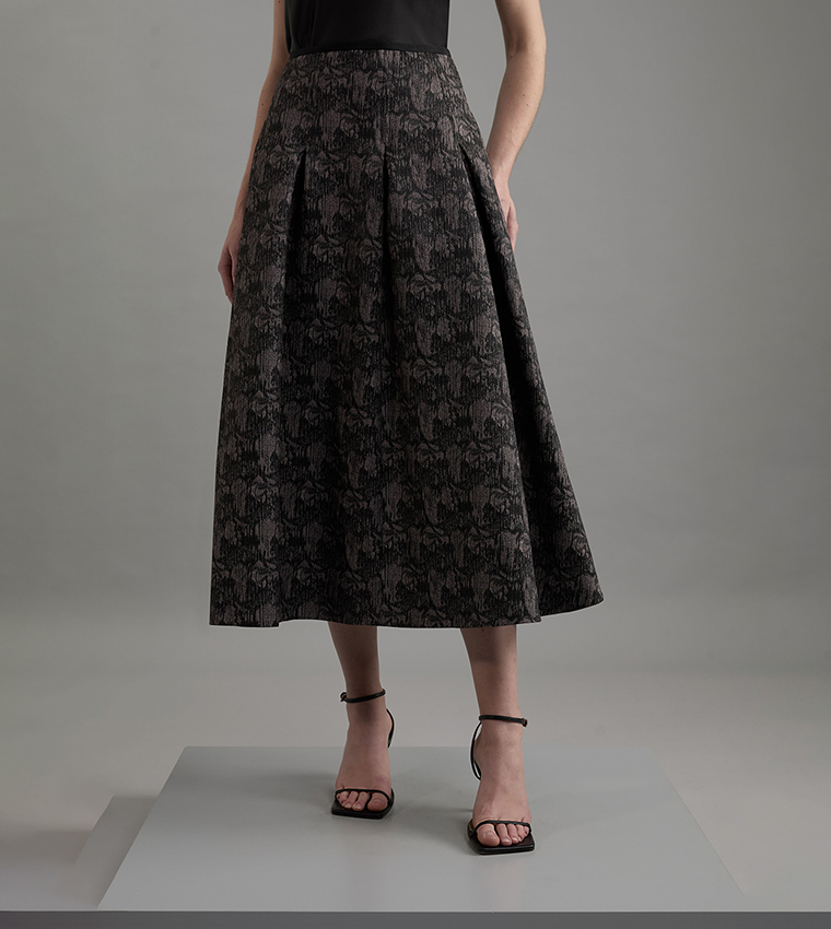 Buy Karen Millen Jacquard Tailored Prom Midi Skirt In Black