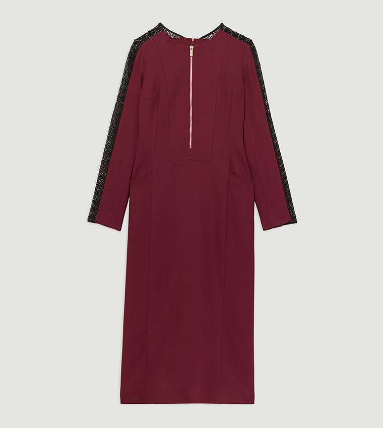 Tailored Twill Lace Mix Zip Front Midi Dress