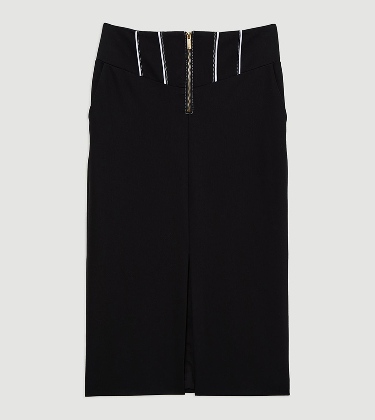 Tailored Contrast Tipped Stitch Detail Midi Skirt
