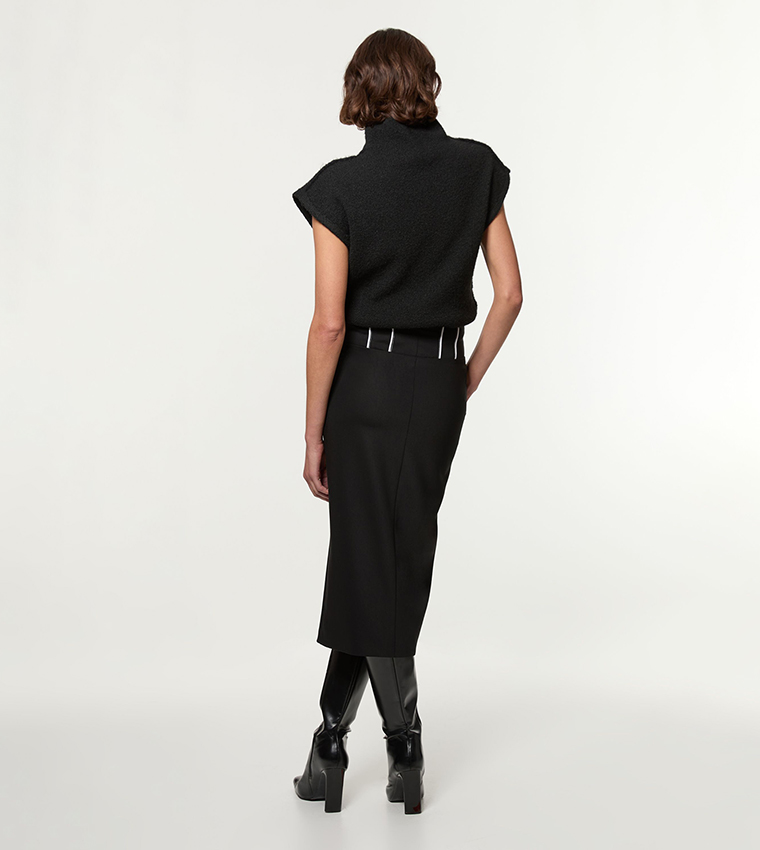 Tailored Contrast Tipped Stitch Detail Midi Skirt