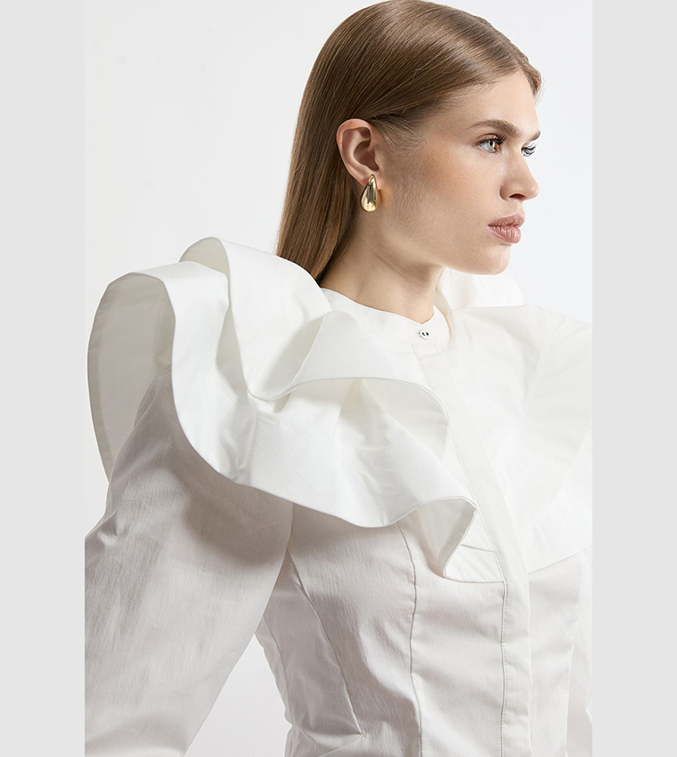 Buy Karen Millen Lydia Millen High Neck Ruffle Woven Shirt In